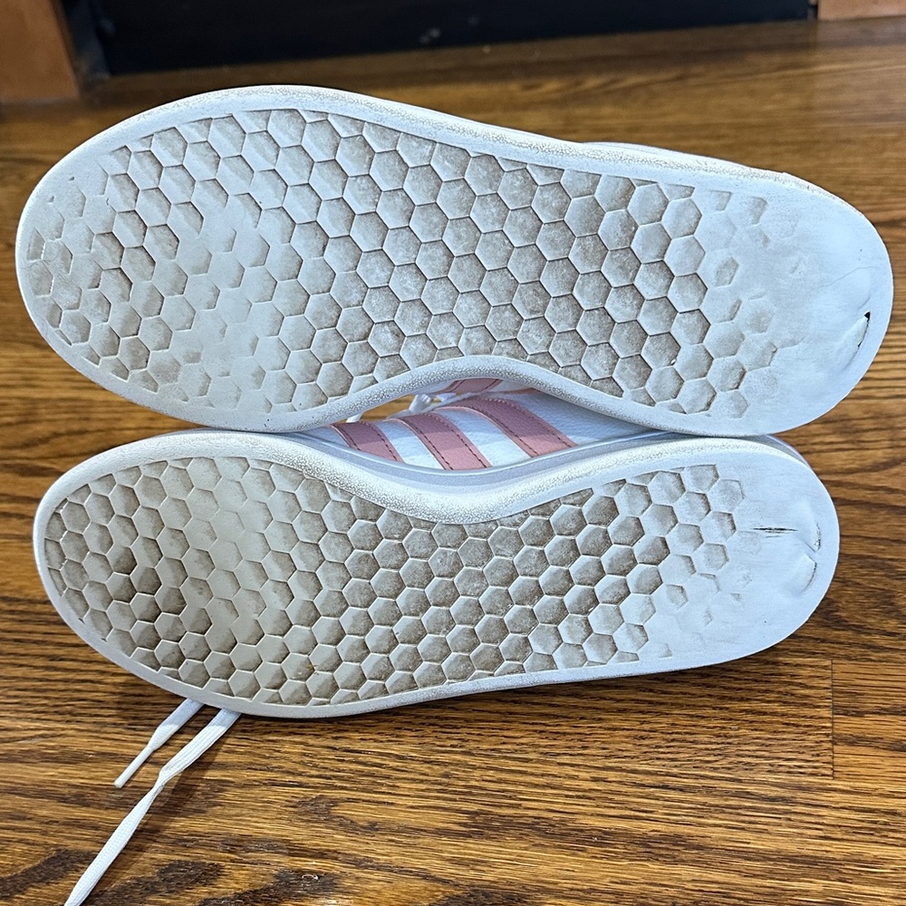 adidas Grand Court Women's White Sneakers with Pink Three-Stripes - Picture 6 of 8